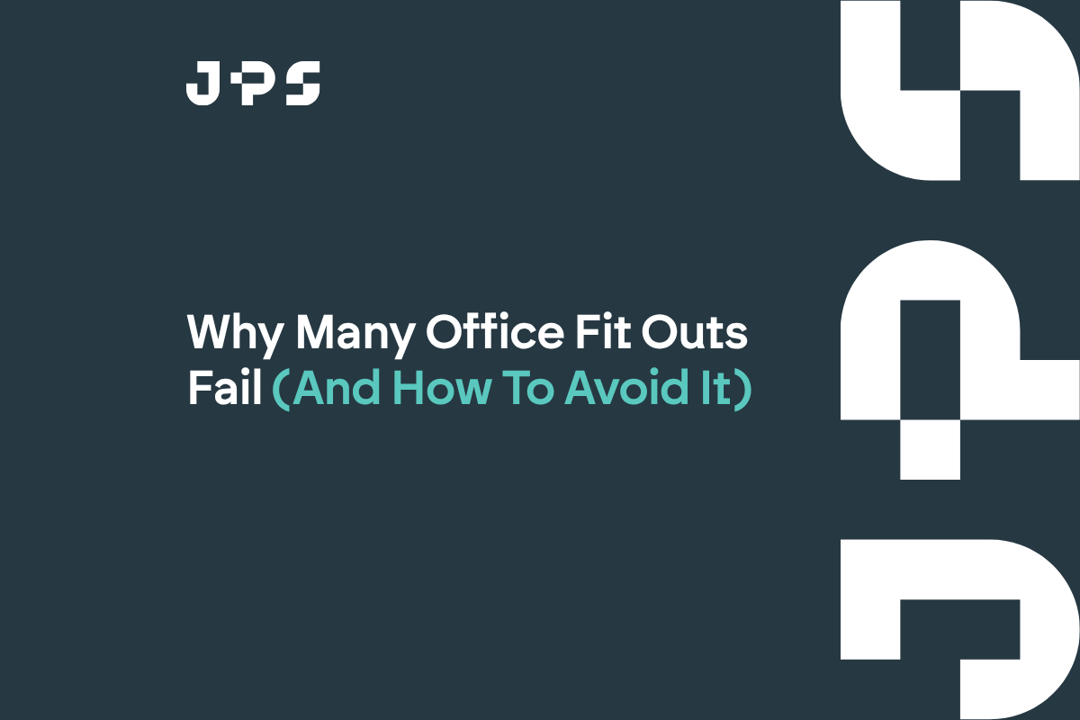 Open plan office fit out with desks, meeting rooms and breakout space